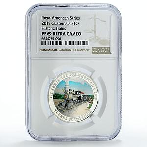 Guatemala 1 quetzal Ibero-American Railways Train 34 PF69 NGC silver coin 2019