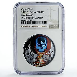 Eq. Guinea 1000 francs Blood Moon Ship Crystal Skull PF70 NGC silver coin 2019