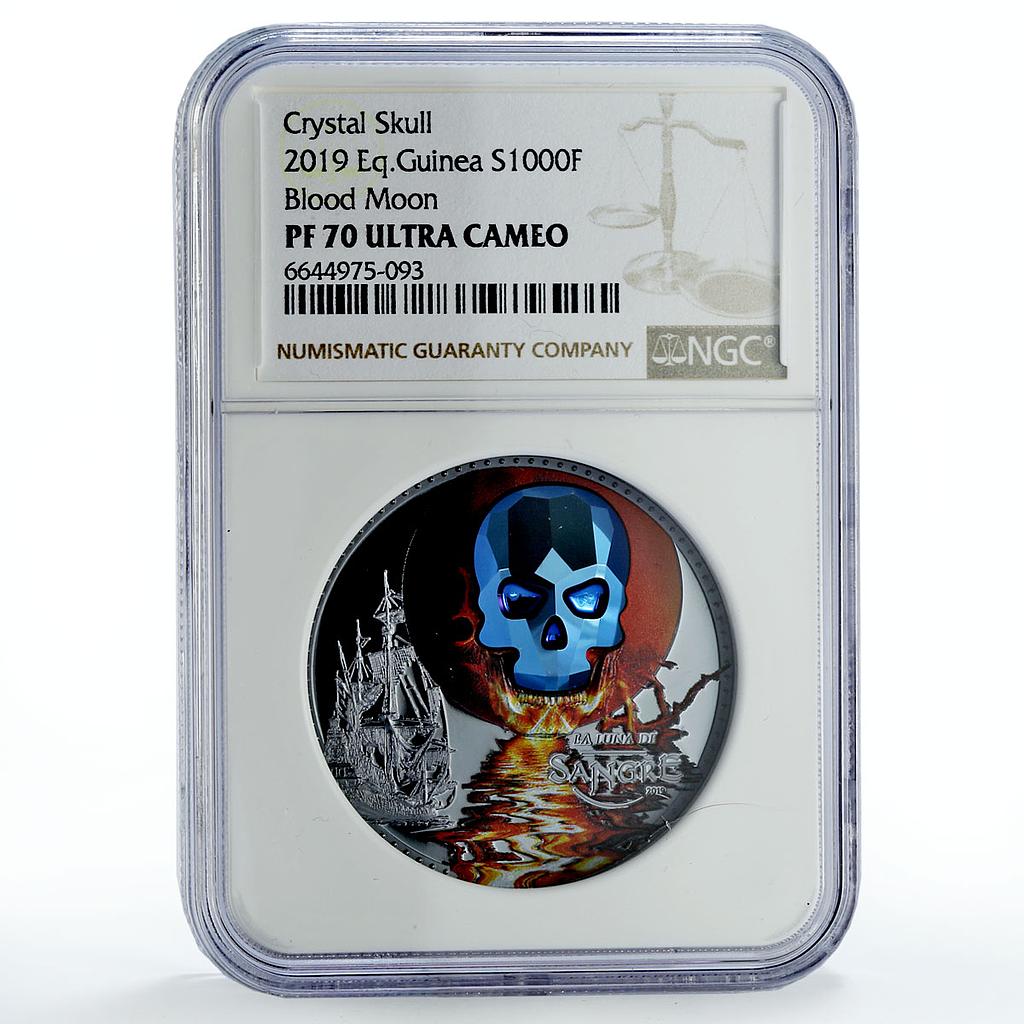 Eq. Guinea 1000 francs Blood Moon Ship Crystal Skull PF70 NGC silver coin 2019