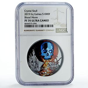 Eq. Guinea 1000 francs Blood Moon Ship Crystal Skull PF70 NGC silver coin 2019