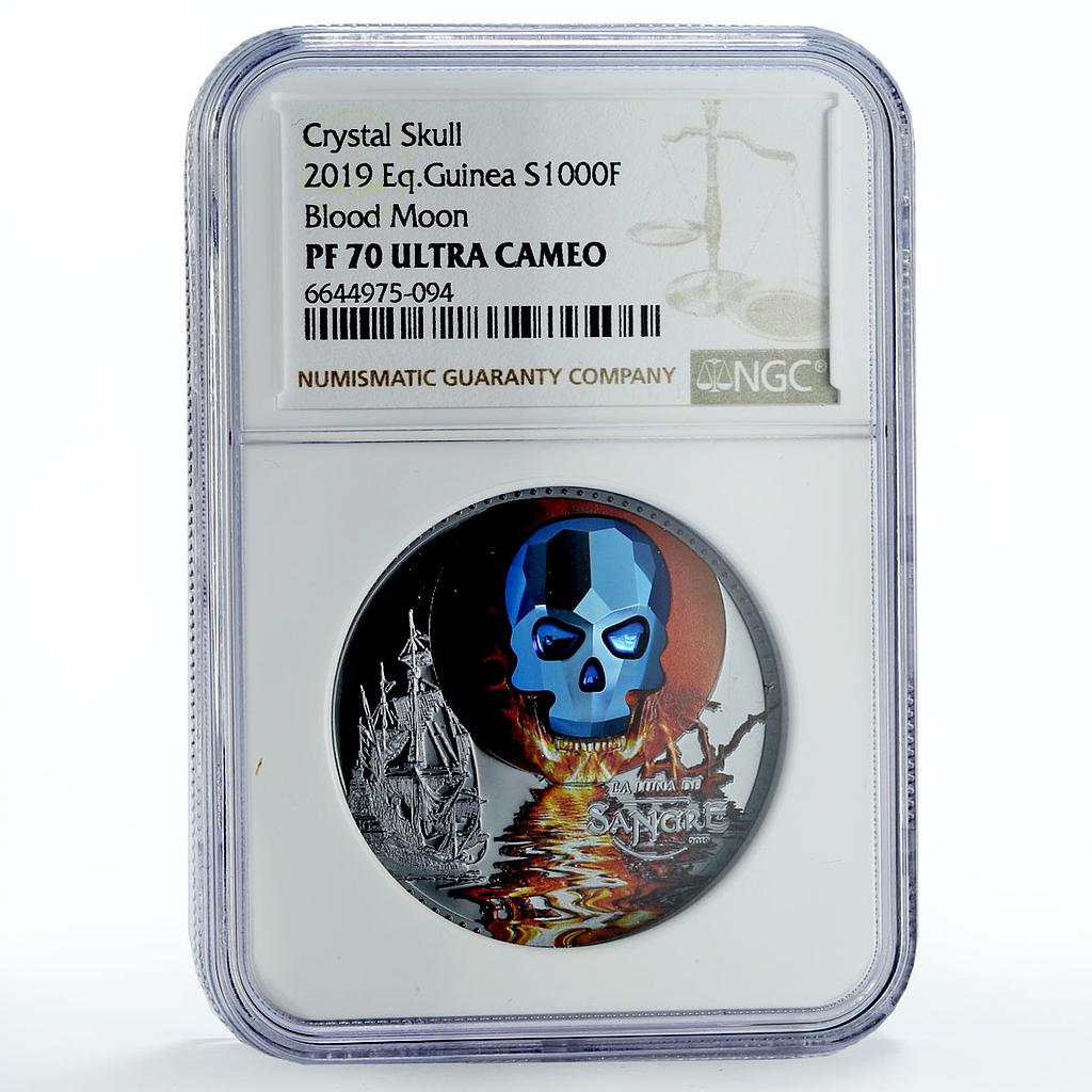 Eq. Guinea 1000 francs Blood Moon Ship Crystal Skull PF70 NGC silver coin 2019