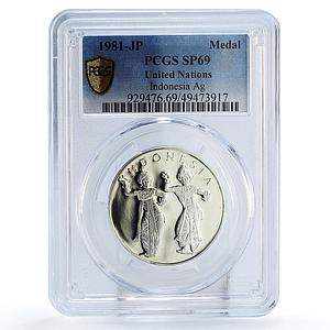 Indonesia United Nations UN Wayang Balinese Dancers SP69 PCGS silver medal 1981