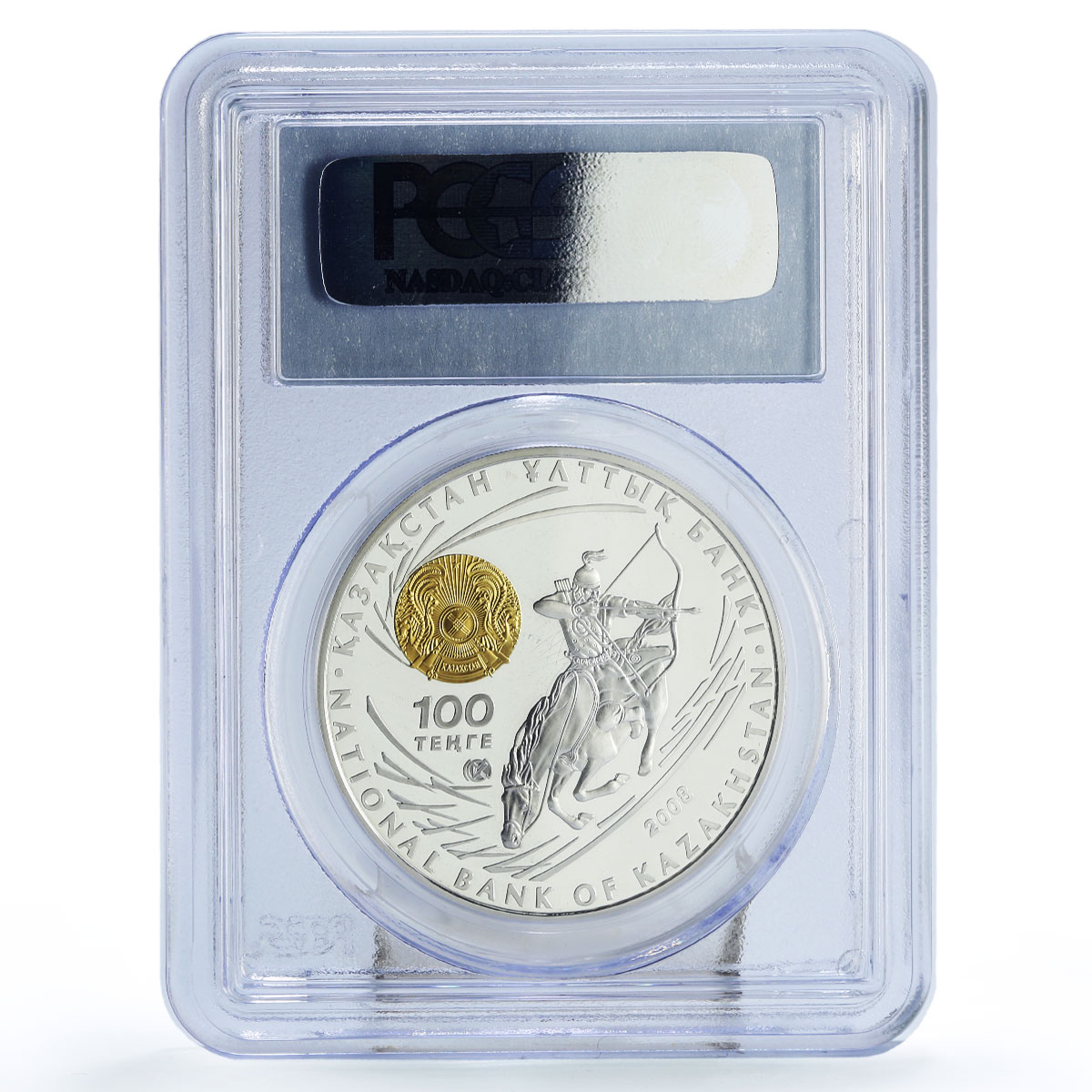 Kazakhstan 100 tenge Genghis Chinggis Chingiz Khan Horseman PR70 PCGS coin 2008