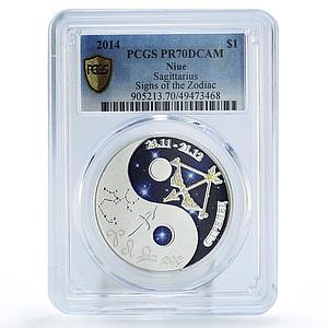 Niue 1 dollar Zodiac Signs Sagittarius PR70 PCGS colored silver coin 2014