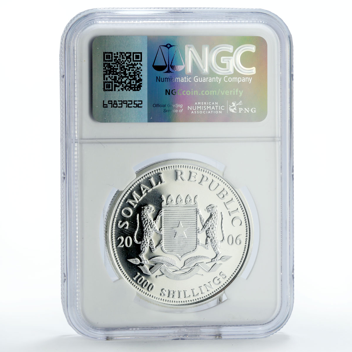 Somalia 1000 shillings African Wildlife Elephant Fauna MS70 NGC silver coin 2006