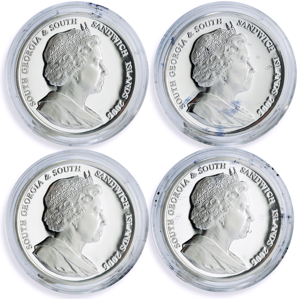 Sandwich Islands 2 pounds x 4 Set Albatross Penguin Seal Whale silver coins 2006