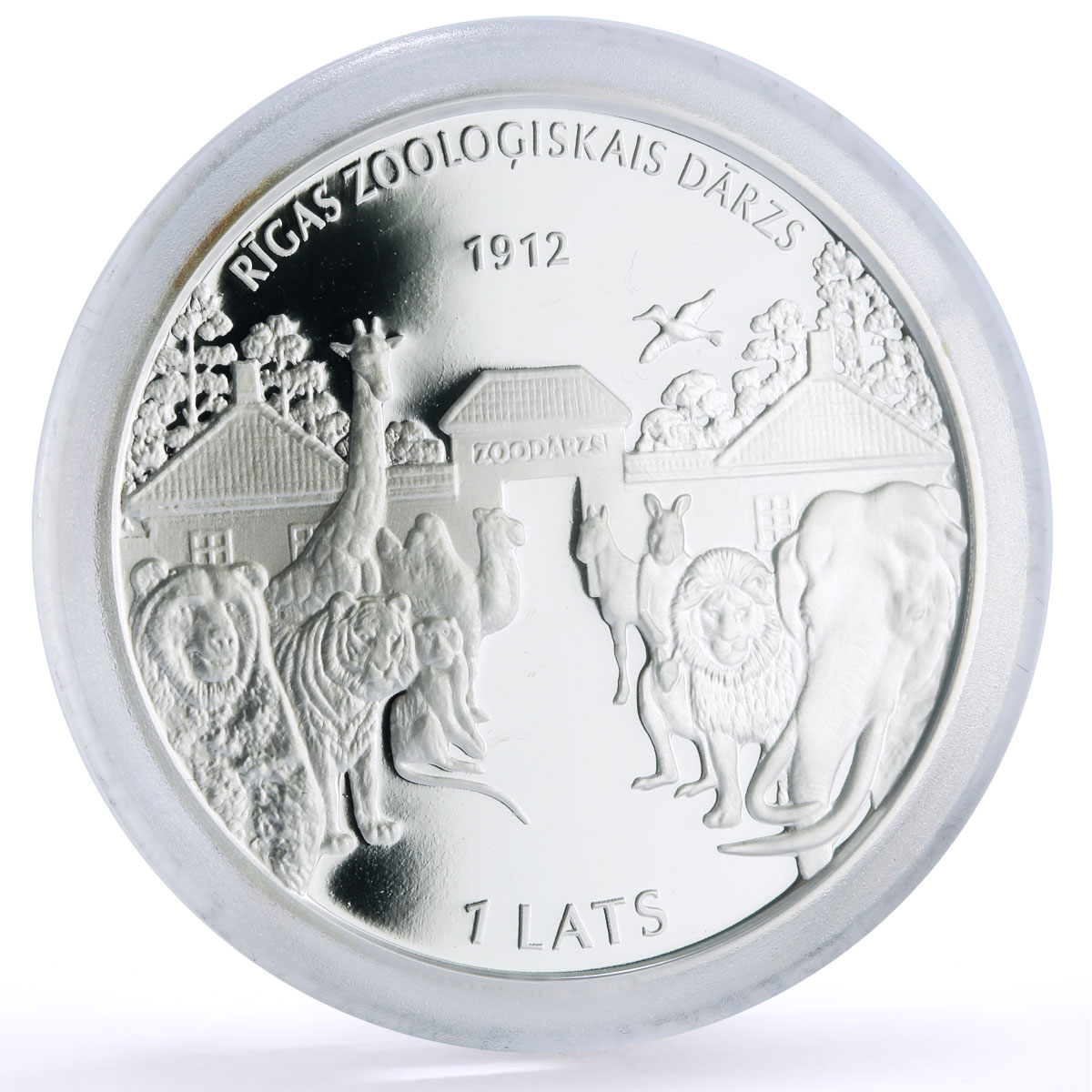Latvia 1 lats Riga Zoo Elephant Giraffe Crocodile Monkey Fauna silver coin 2012