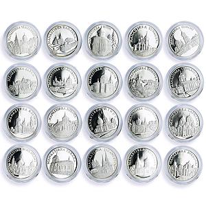 Moldova 50 lei x 20 Set Monasteries Churches Cathedrals proof silver coins 2000