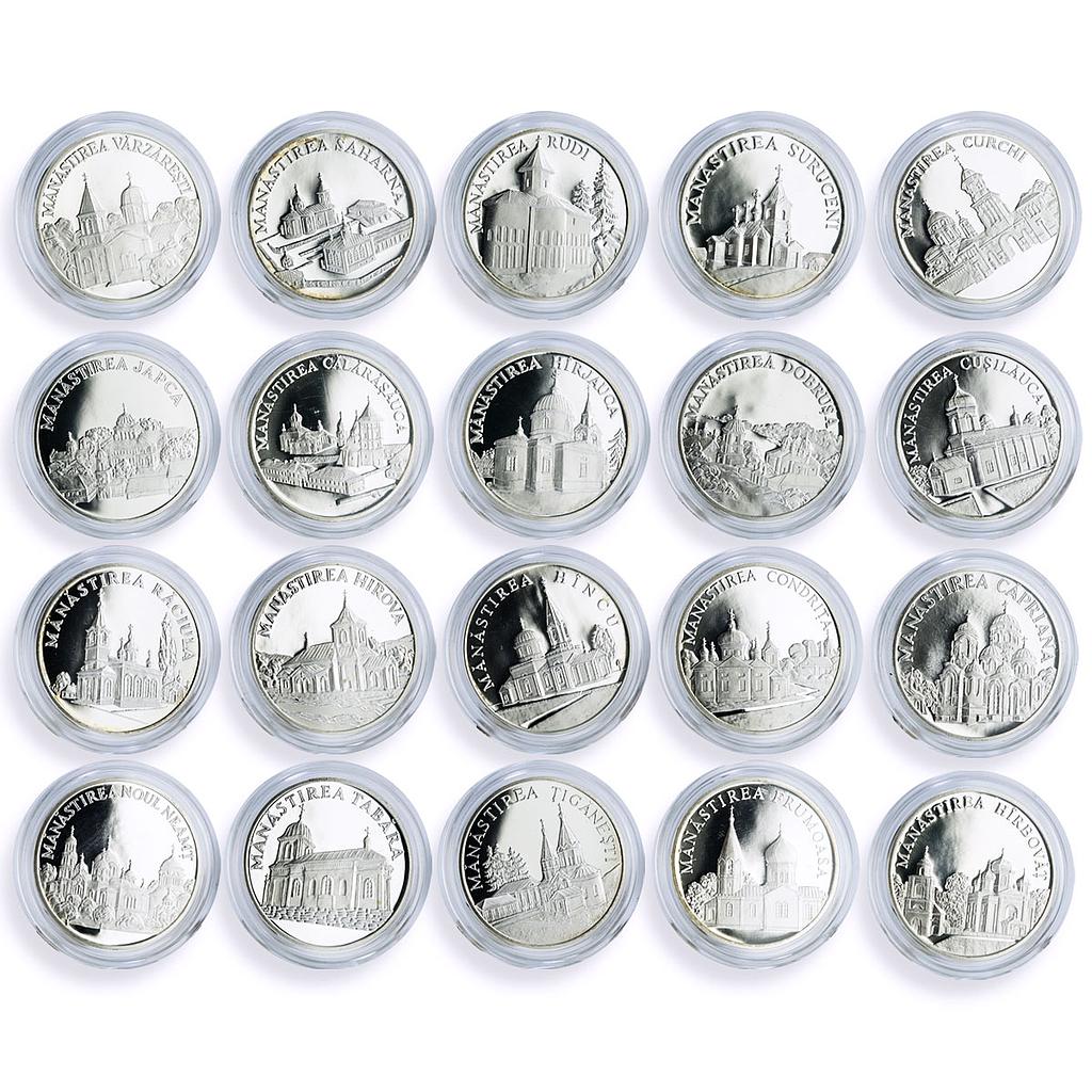 Moldova 50 lei x 20 Set Monasteries Churches Cathedrals proof silver coins 2000