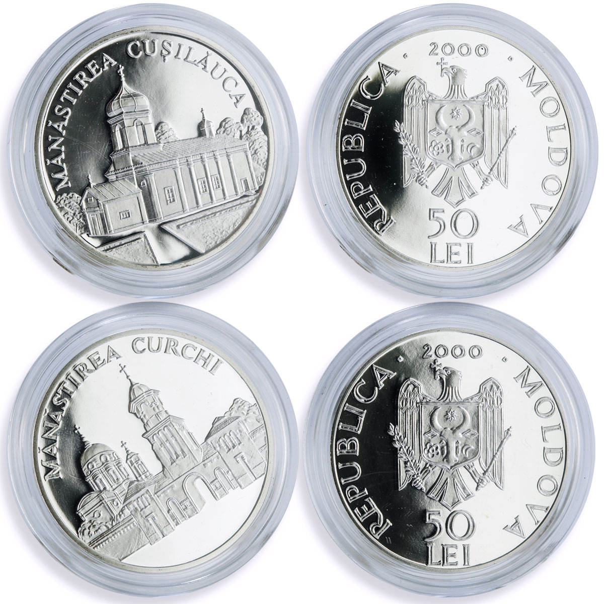 Moldova 50 lei x 20 Set Monasteries Churches Cathedrals proof silver coins 2000