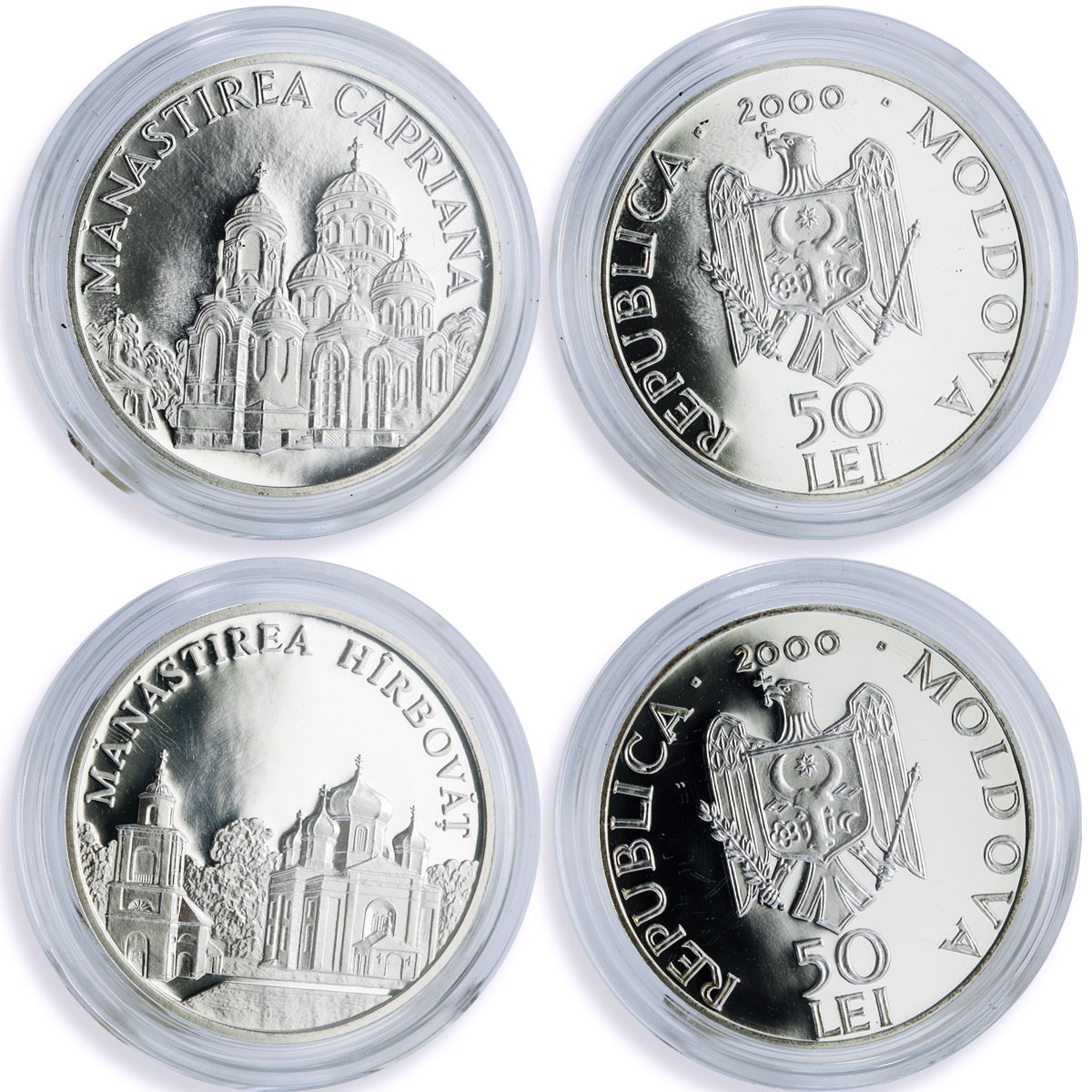 Moldova 50 lei x 20 Set Monasteries Churches Cathedrals proof silver coins 2000