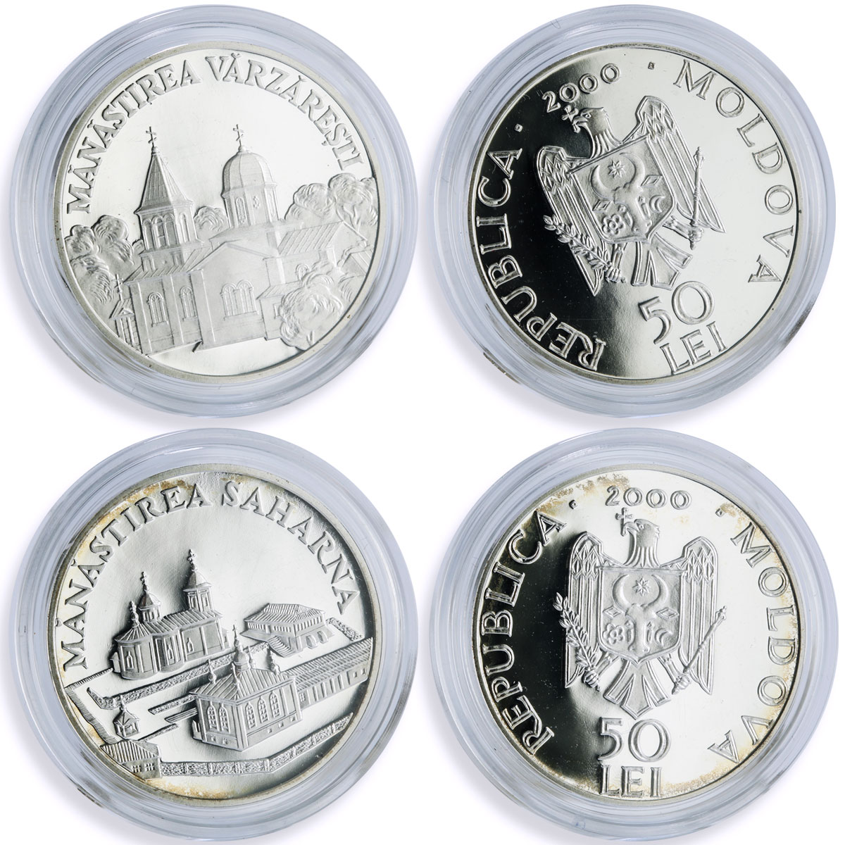 Moldova 50 lei x 20 Set Monasteries Churches Cathedrals proof silver coins 2000
