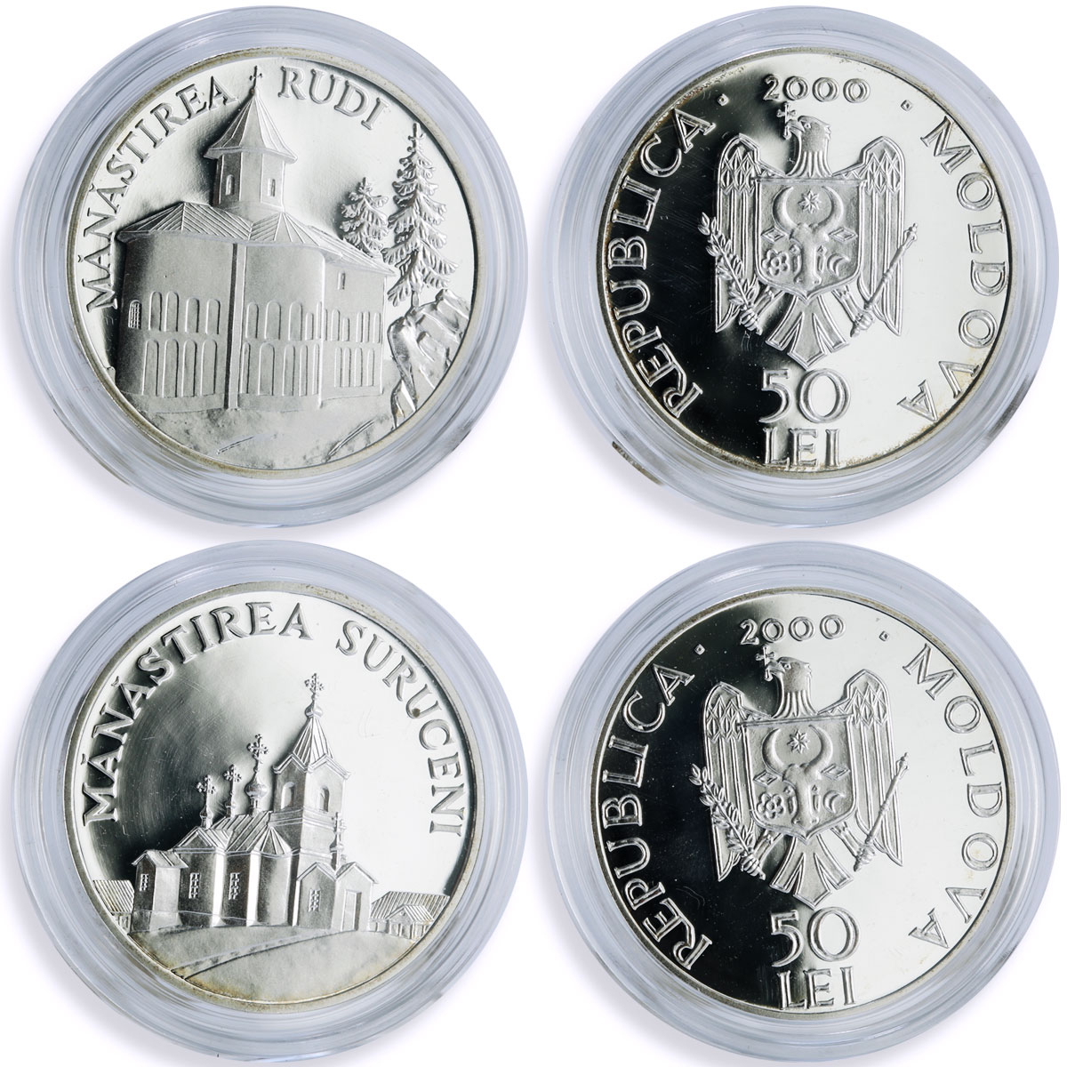 Moldova 50 lei x 20 Set Monasteries Churches Cathedrals proof silver coins 2000