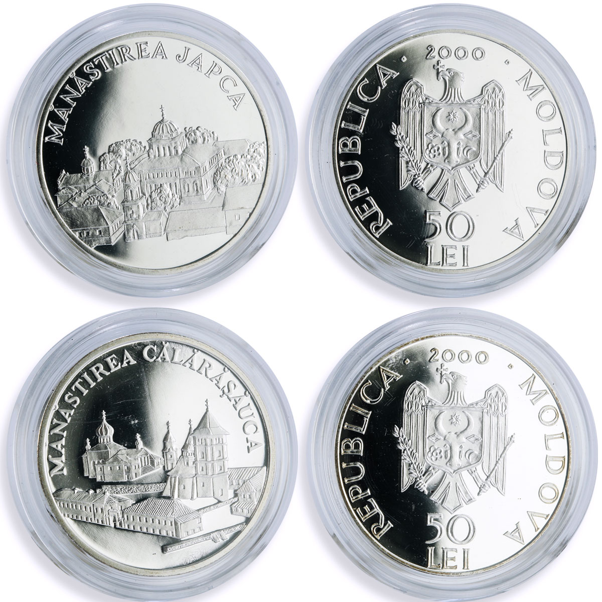 Moldova 50 lei x 20 Set Monasteries Churches Cathedrals proof silver coins 2000