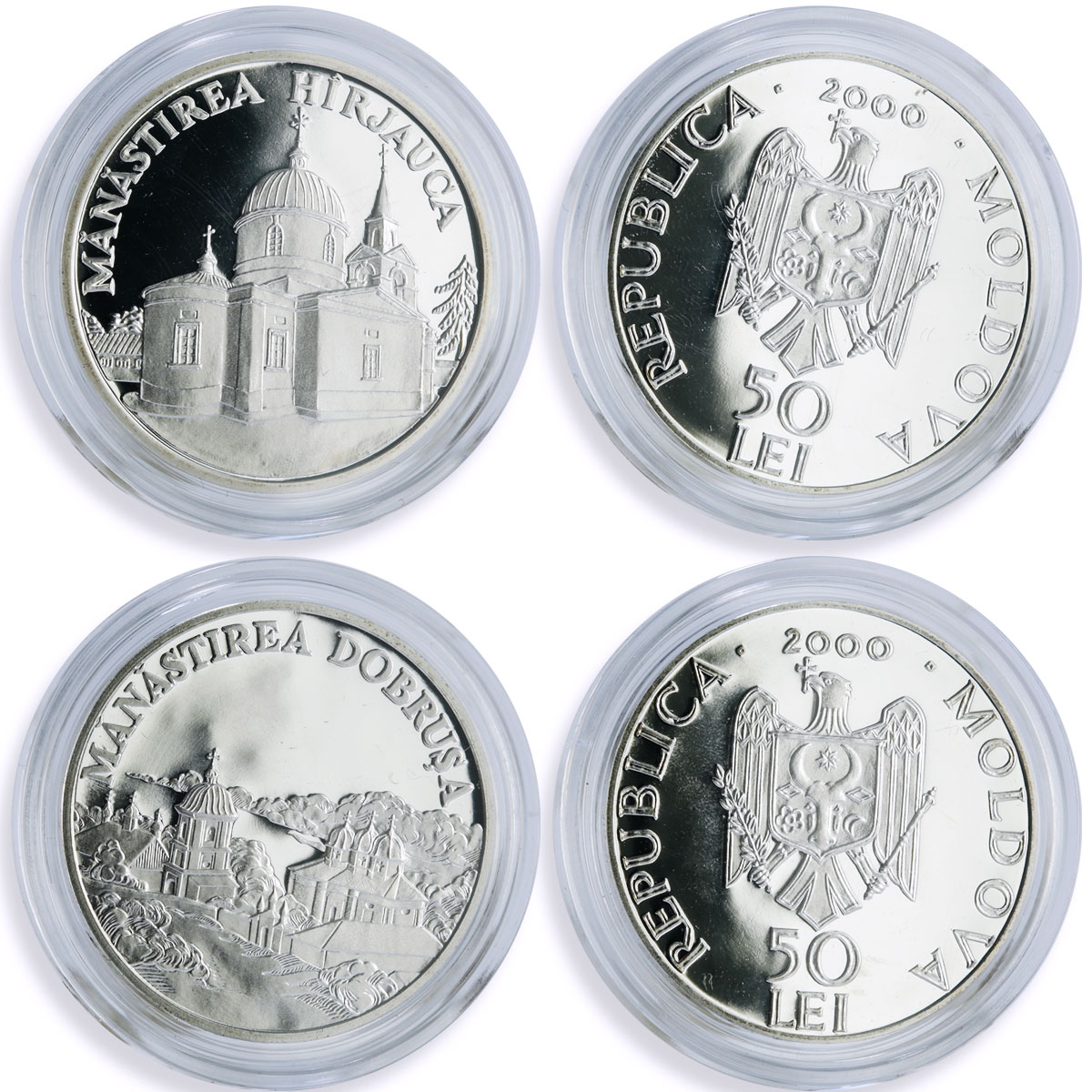 Moldova 50 lei x 20 Set Monasteries Churches Cathedrals proof silver coins 2000
