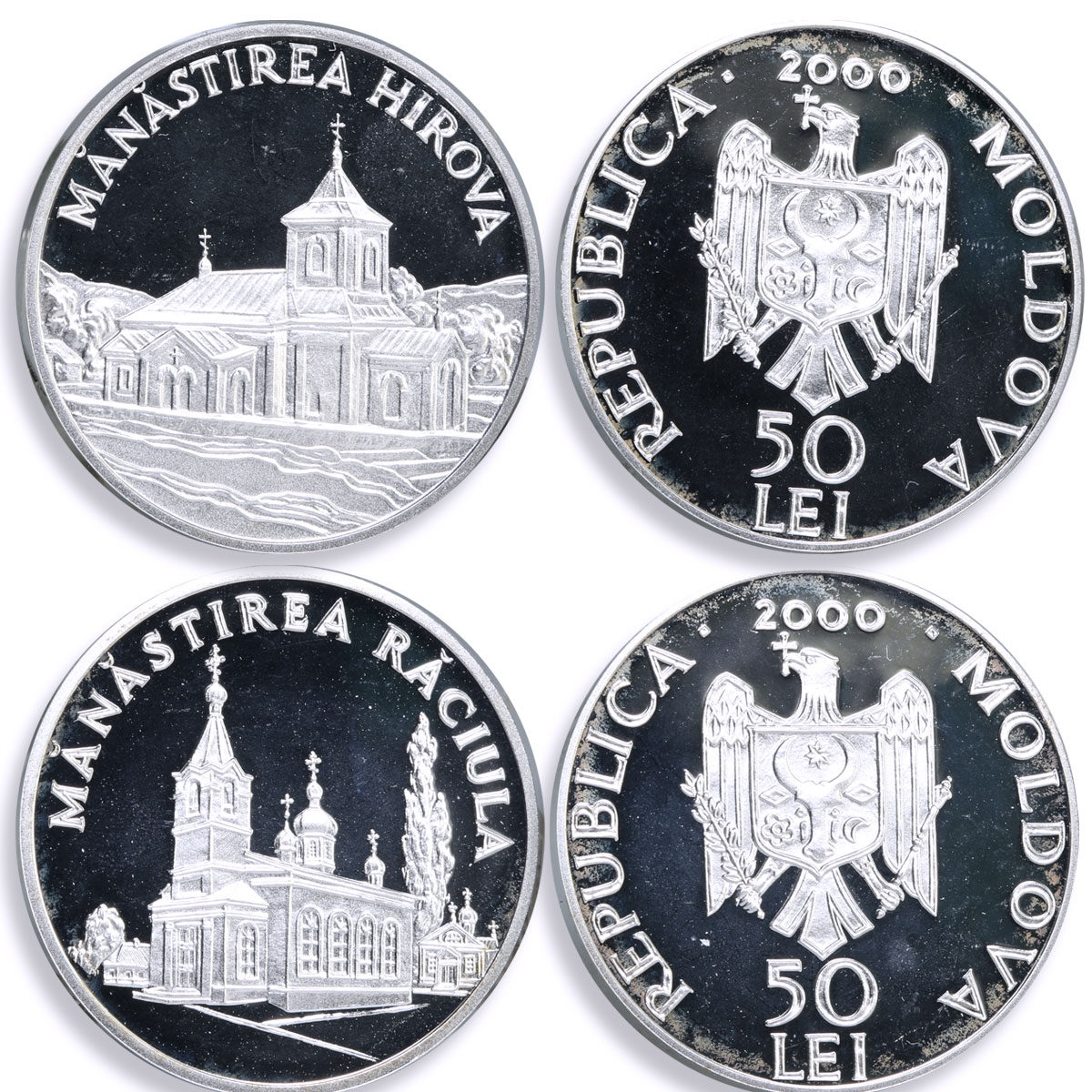Moldova 50 lei x 20 Set Monasteries Churches Cathedrals proof silver coins 2000
