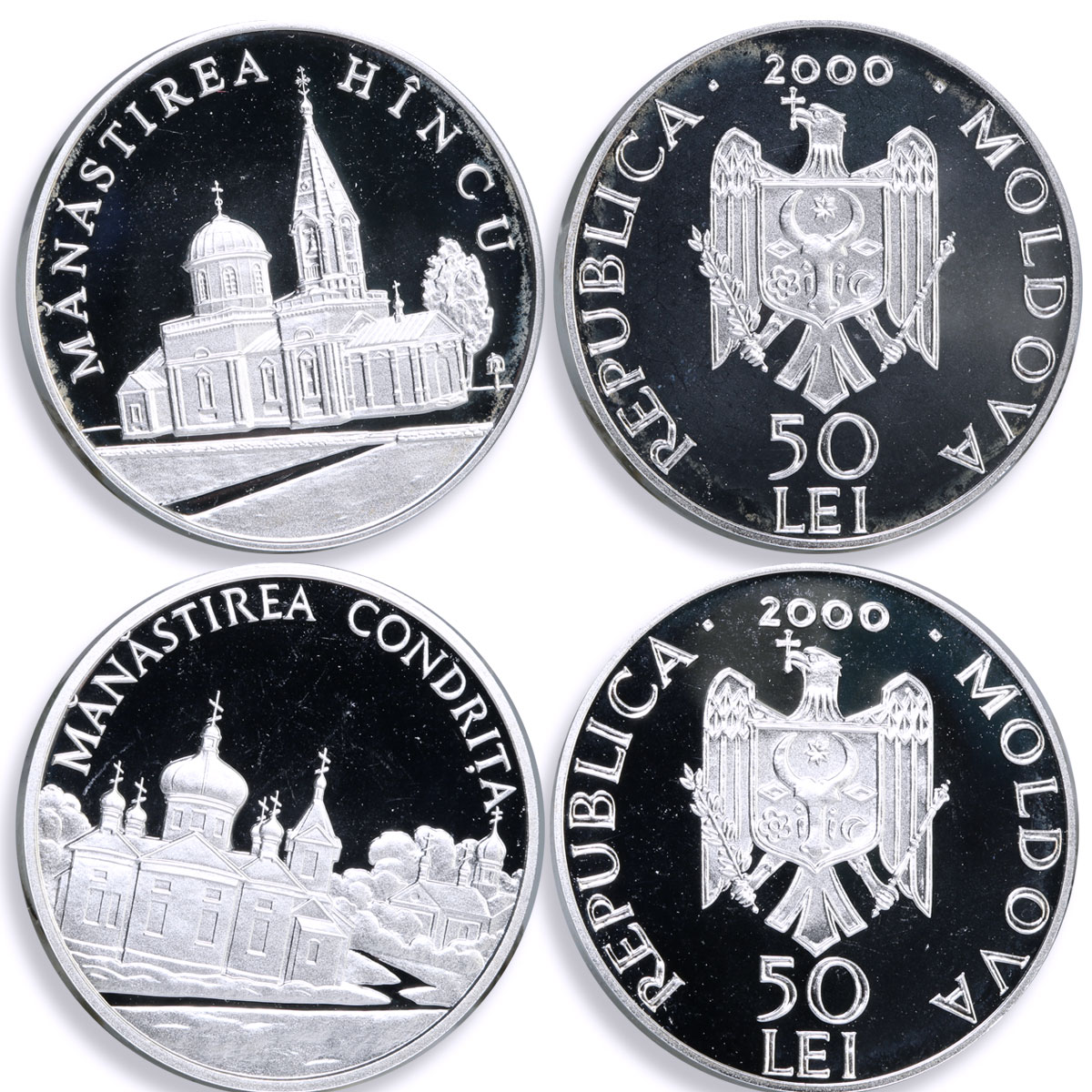 Moldova 50 lei x 20 Set Monasteries Churches Cathedrals proof silver coins 2000