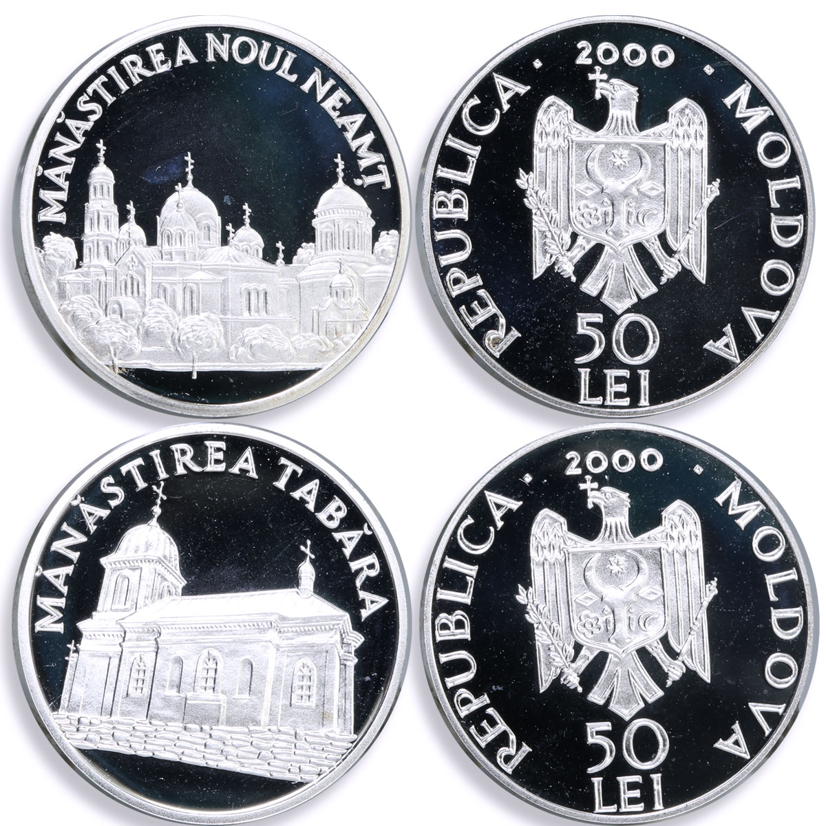 Moldova 50 lei x 20 Set Monasteries Churches Cathedrals proof silver coins 2000
