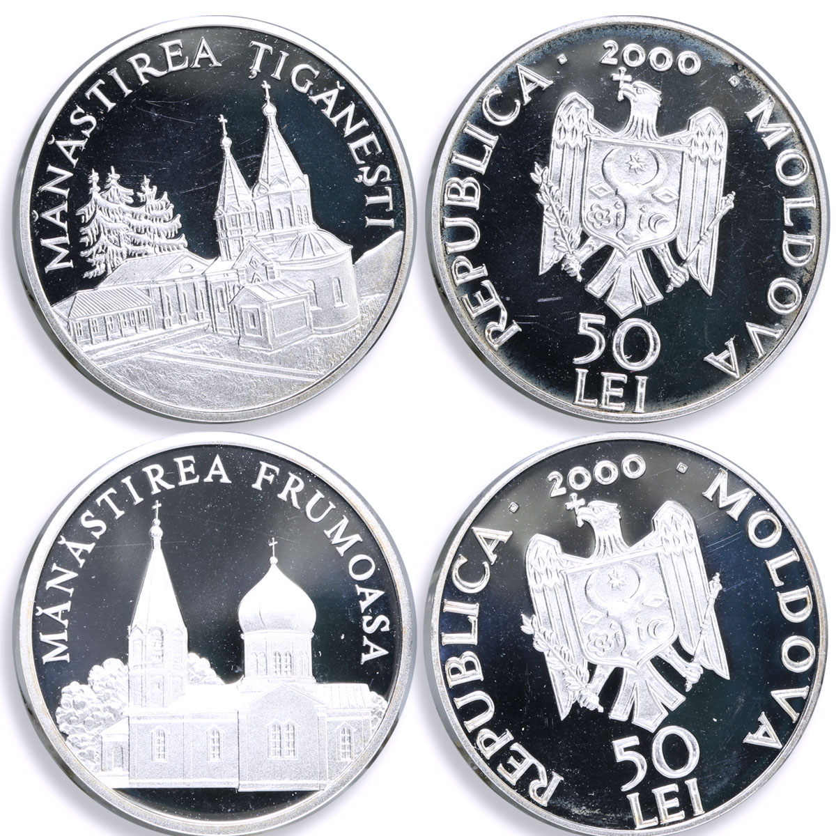 Moldova 50 lei x 20 Set Monasteries Churches Cathedrals proof silver coins 2000