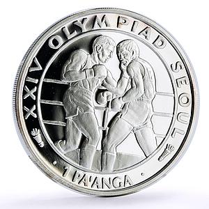 Tonga 1 paanga Seoul Summer Olympic Games Boxing Boxers proof silver coin 1988