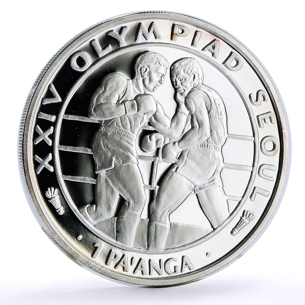 Tonga 1 paanga Seoul Summer Olympic Games Boxing Boxers proof silver coin 1988