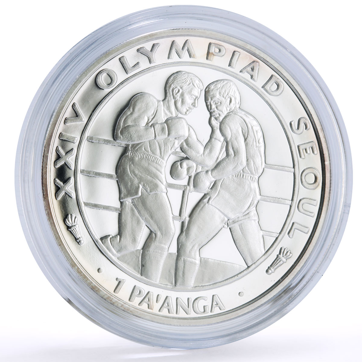 Tonga 1 paanga Seoul Summer Olympic Games Boxing Boxers proof silver coin 1988