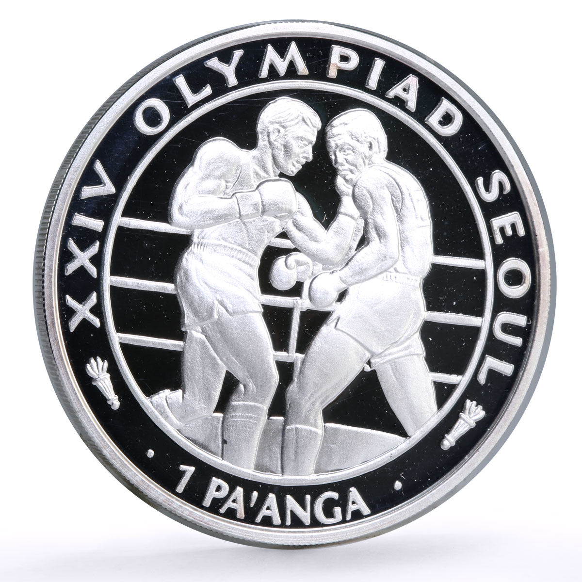 Tonga 1 paanga Seoul Summer Olympic Games Boxing Boxers proof silver coin 1988