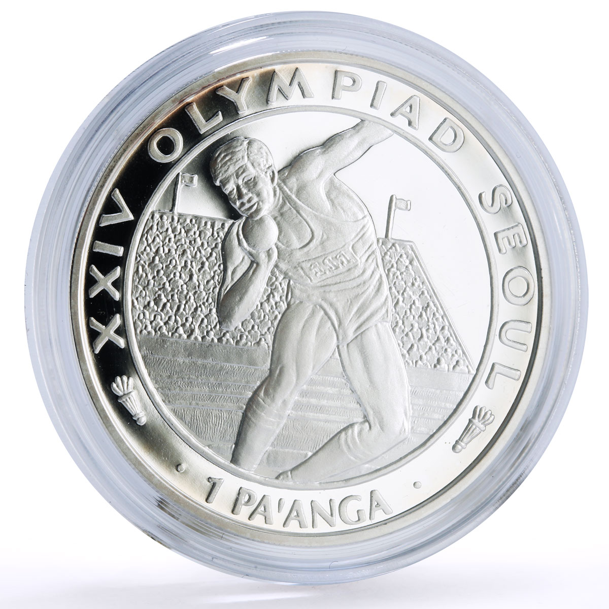 Tonga 1 paanga Seoul Summer Olympic Games Shot Put proof silver coin 1988