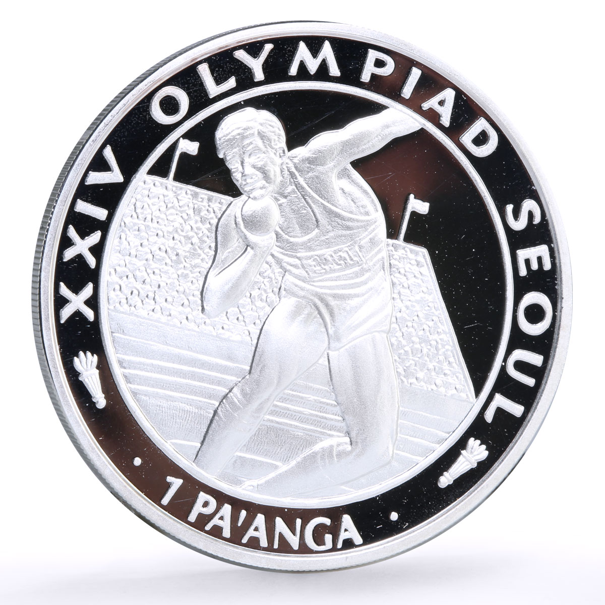 Tonga 1 paanga Seoul Summer Olympic Games Shot Put proof silver coin 1988