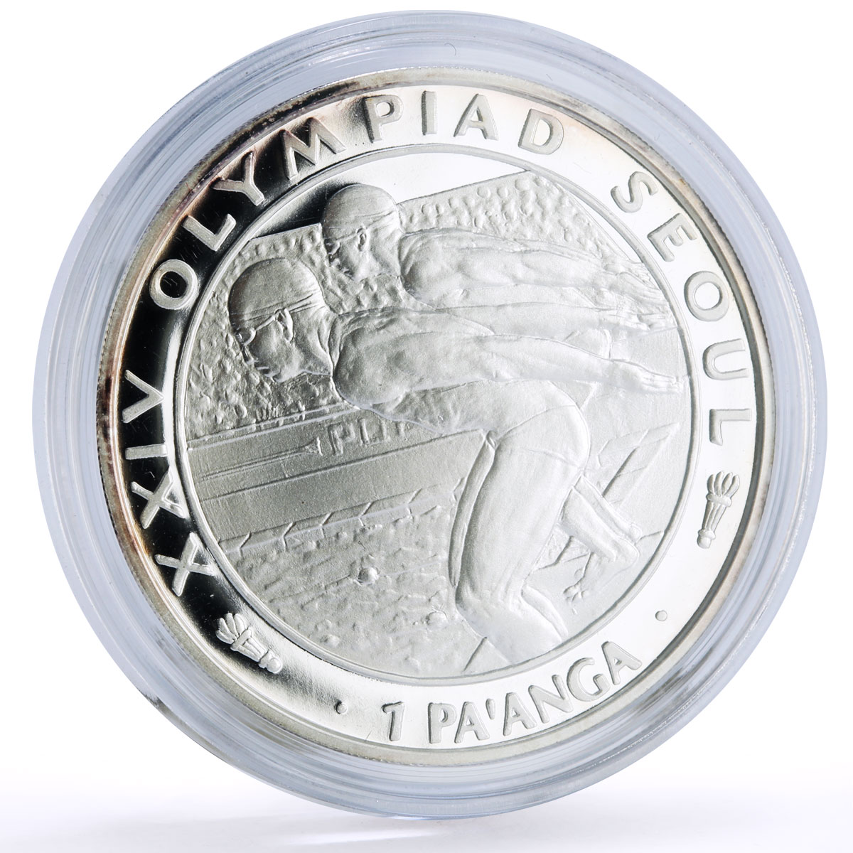 Tonga 1 paanga Seoul Summer Olympic Games Swimming proof silver coin 1988