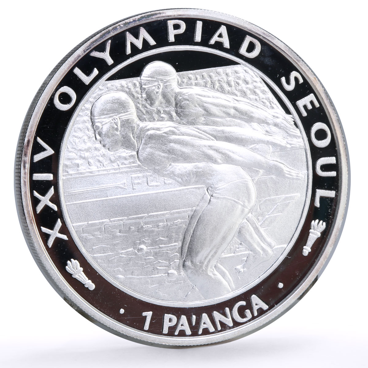 Tonga 1 paanga Seoul Summer Olympic Games Swimming proof silver coin 1988
