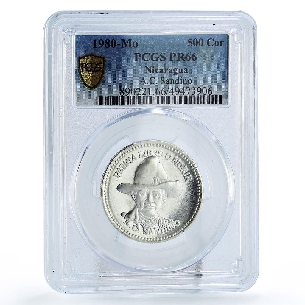 Nicaragua 500 cordobas General Cesar Sandino Politics PR66 PCGS silver coin 1980