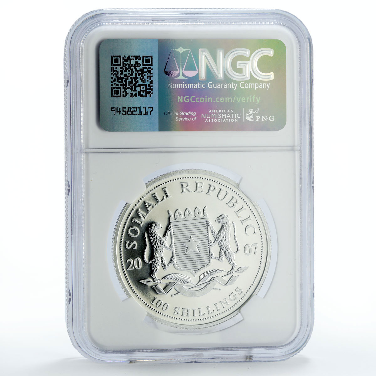 Somalia 100 shillings African Wildlife Elephant Fauna MS70 NGC silver coin 2007