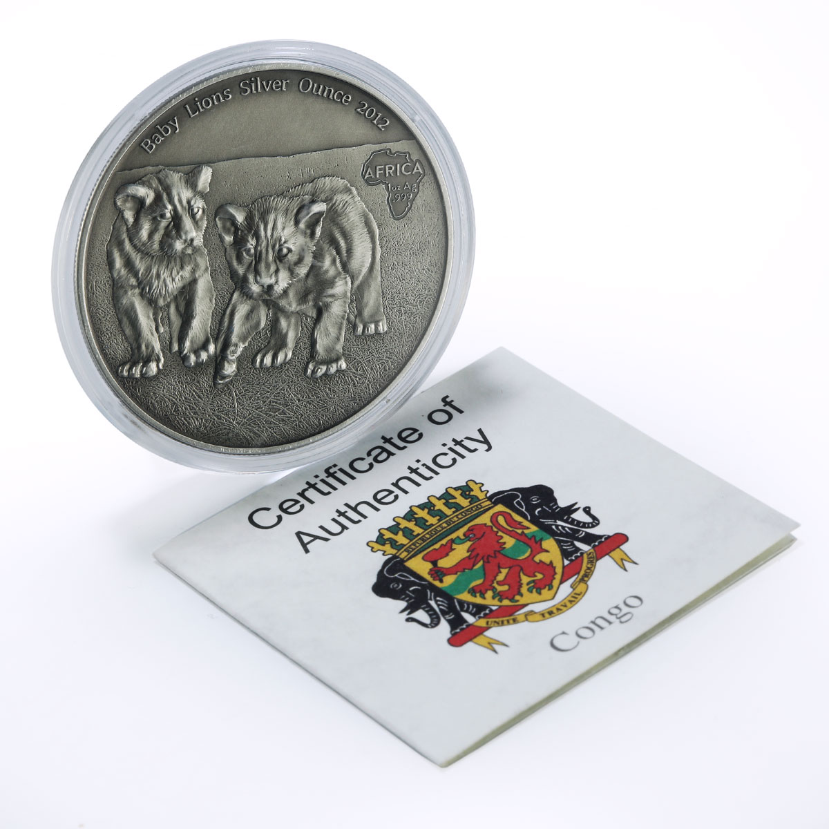 Congo 1000 francs African Ounce Wildlife Baby Lions Cubs Fauna silver coin 2012