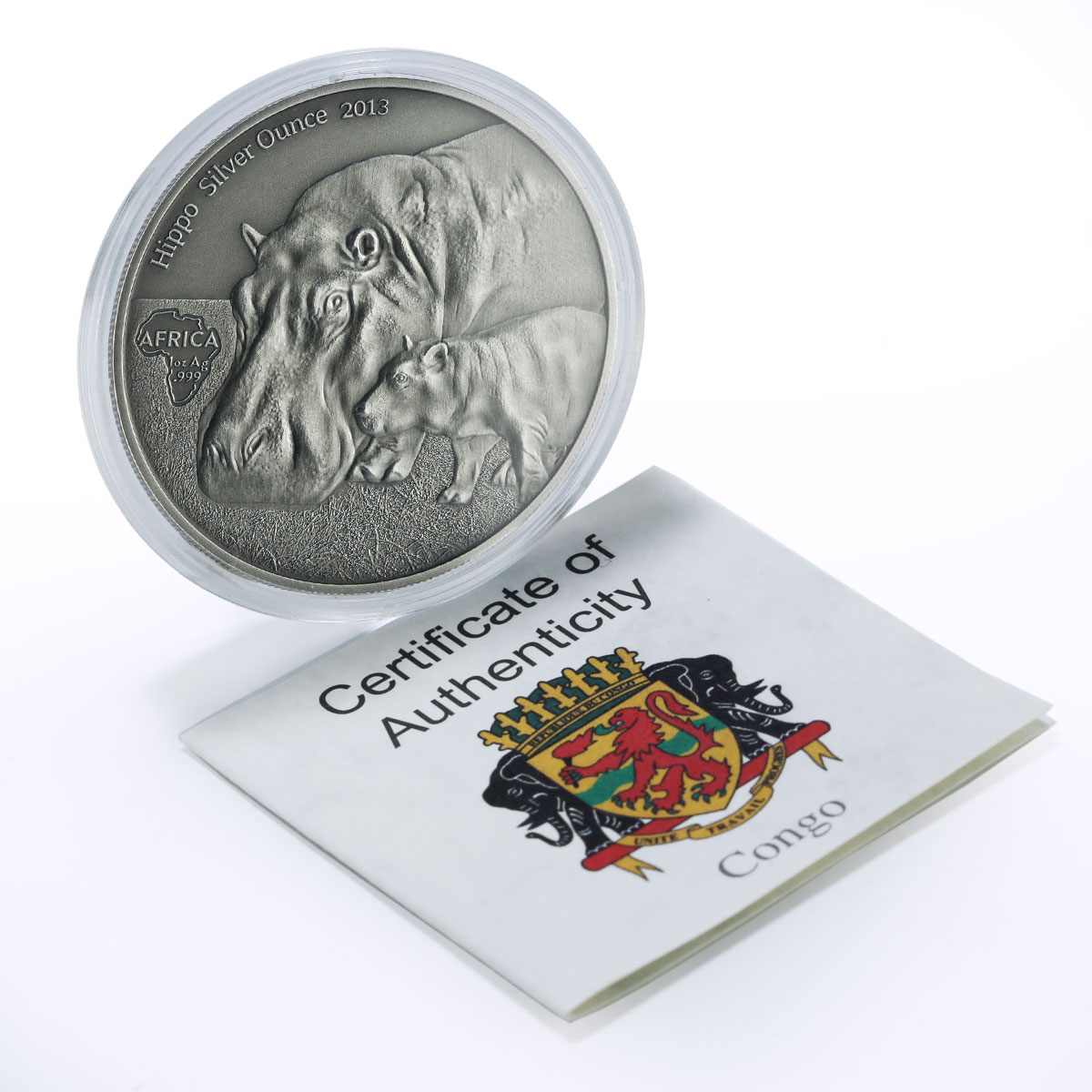 Congo 1000 francs African Wildlife Hippo Fauna silver coin 2013