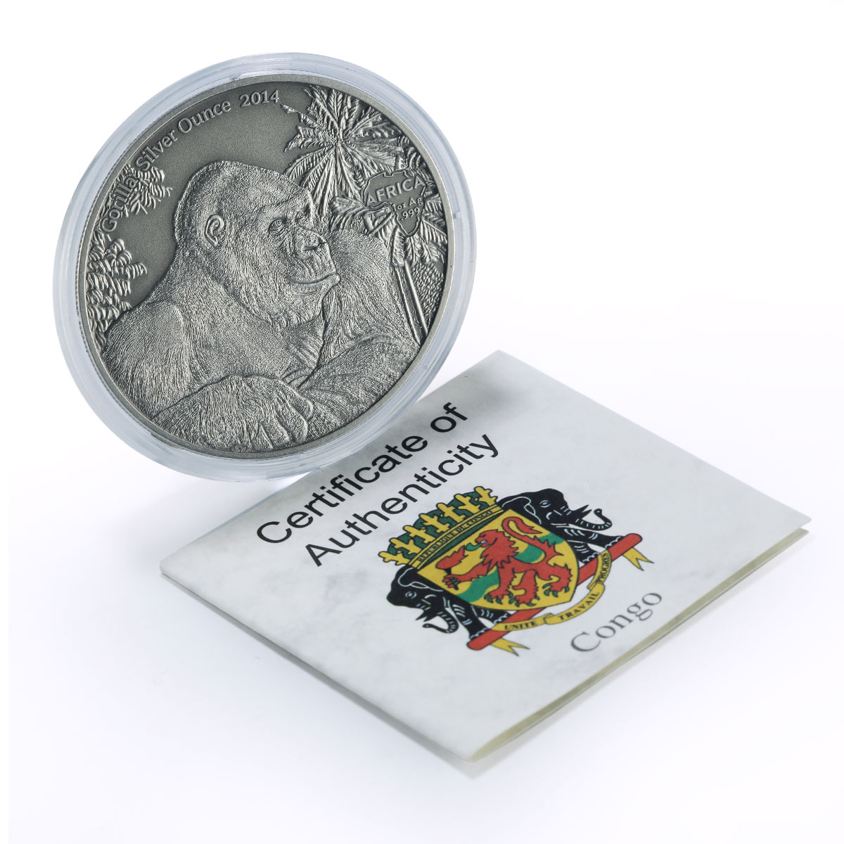 Congo 1000 francs African Ounce Wildlife Gorilla Monkey Fauna silver coin 2014