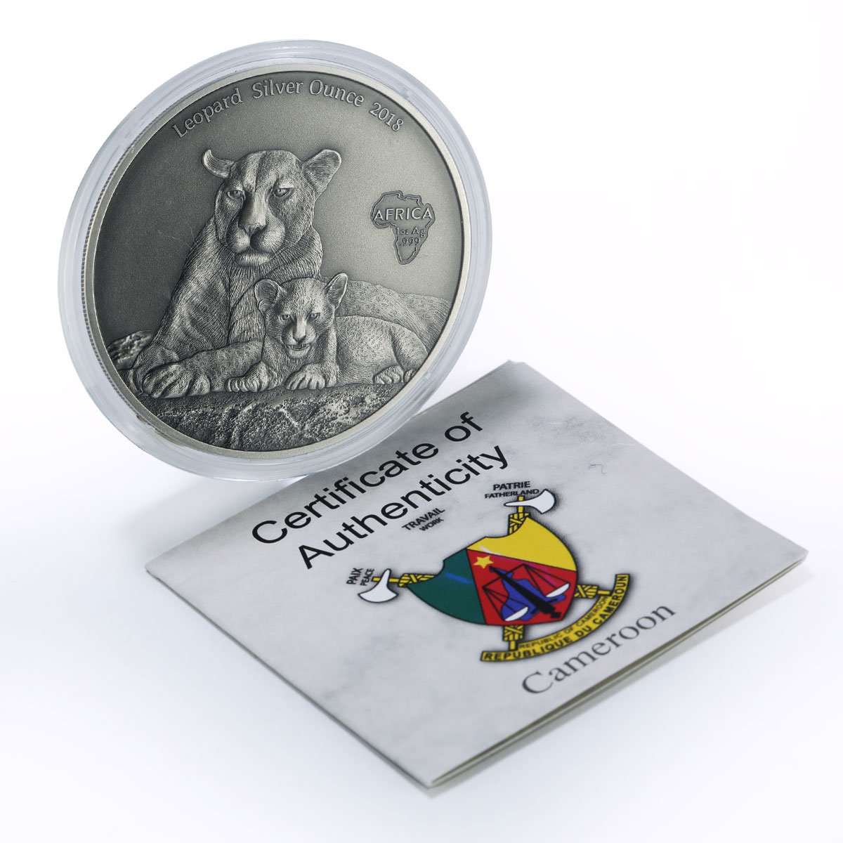 Cameroon 1000 francs African Ounce Wildlife Leopard Cat Fauna silver coin 2018