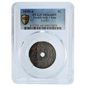 French Indochina 1 cent Regular Coinage Paris Mint MS64 PCGS bronze coin 1898