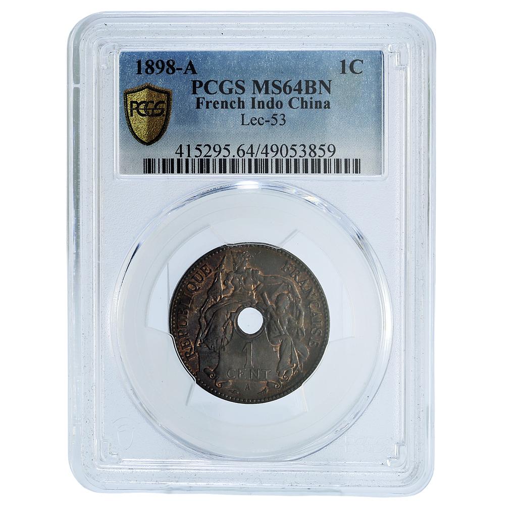 Indochina French 1 cent Paris Mint KM-8 Lec-53 MS 64 PCGS bronze coin 1898 A Indochina French 1 cent Paris Mint KM-8 Lec-53 MS 64 PCGS bronze coin 1898 A