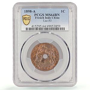 French Indochina 1 cent Regular Coinage Paris Mint MS64 PCGS bronze coin 1898