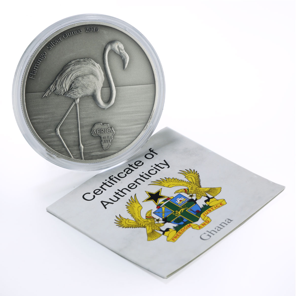 Ghana 5 cedis African Ounce Wildlife Flamingo Bird Fauna silver coin 2016