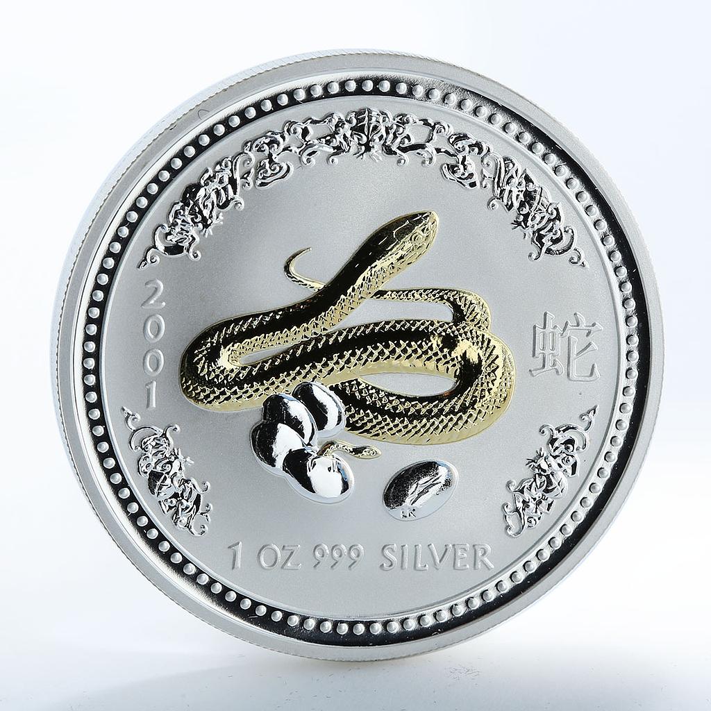 Australia 1 dollar Lunar Calendar I Year of the Snake gilded silver coin 2001
