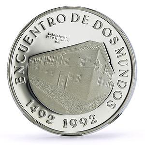 Colombia 10000 pesos Two Worlds Encounter Santa Fe Bogota Mint silver coin 1991