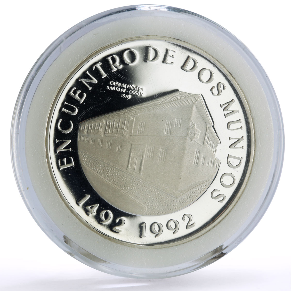 Colombia 10000 pesos Two Worlds Encounter Santa Fe Bogota Mint silver coin 1991 Colombia 10000 pesos Two Worlds Encounter Santa Fe Bogota Mint silver coin 1991