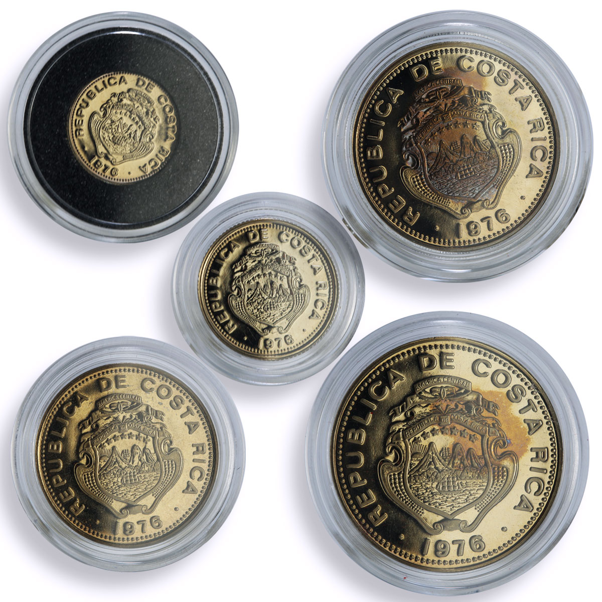 Costa Rica 1 colon 50 25 10 5 centimos Set BCCR PROOF Coinage CuNi coins 1976