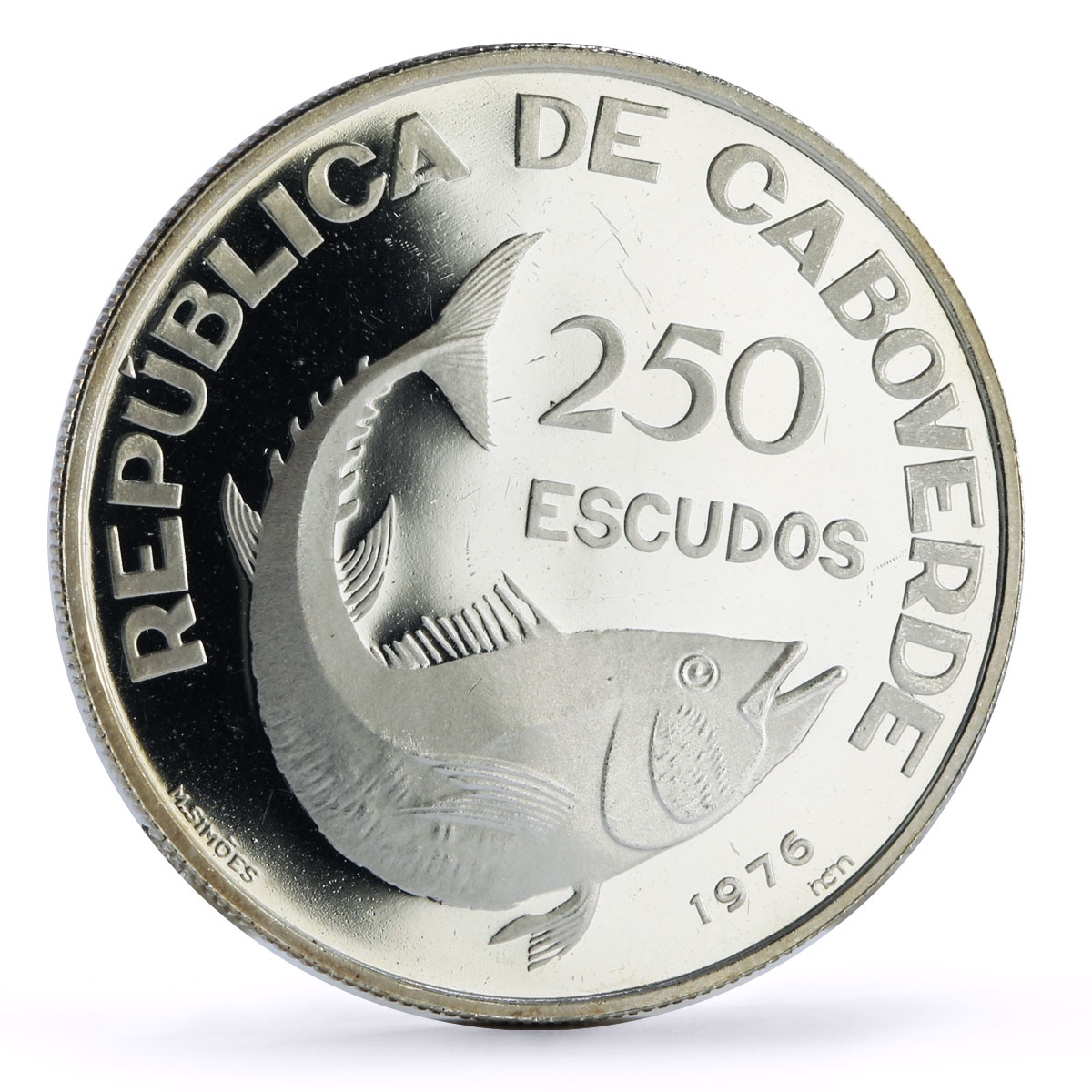 Cape Verde 250 escudos Independence 1st Anniversary Fish proof silver coin 1976