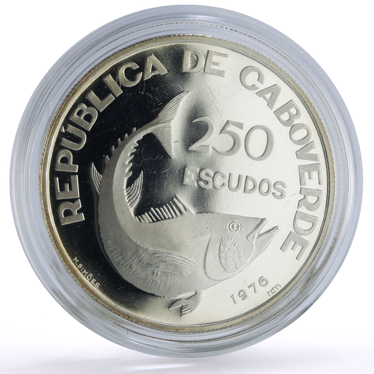 Cape Verde 250 escudos Independence 1st Anniversary Fish proof silver coin 1976