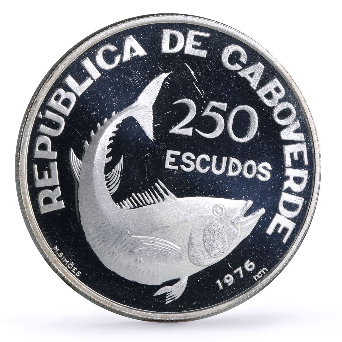 Cape Verde 250 escudos Independence 1st Anniversary Fish proof silver coin 1976