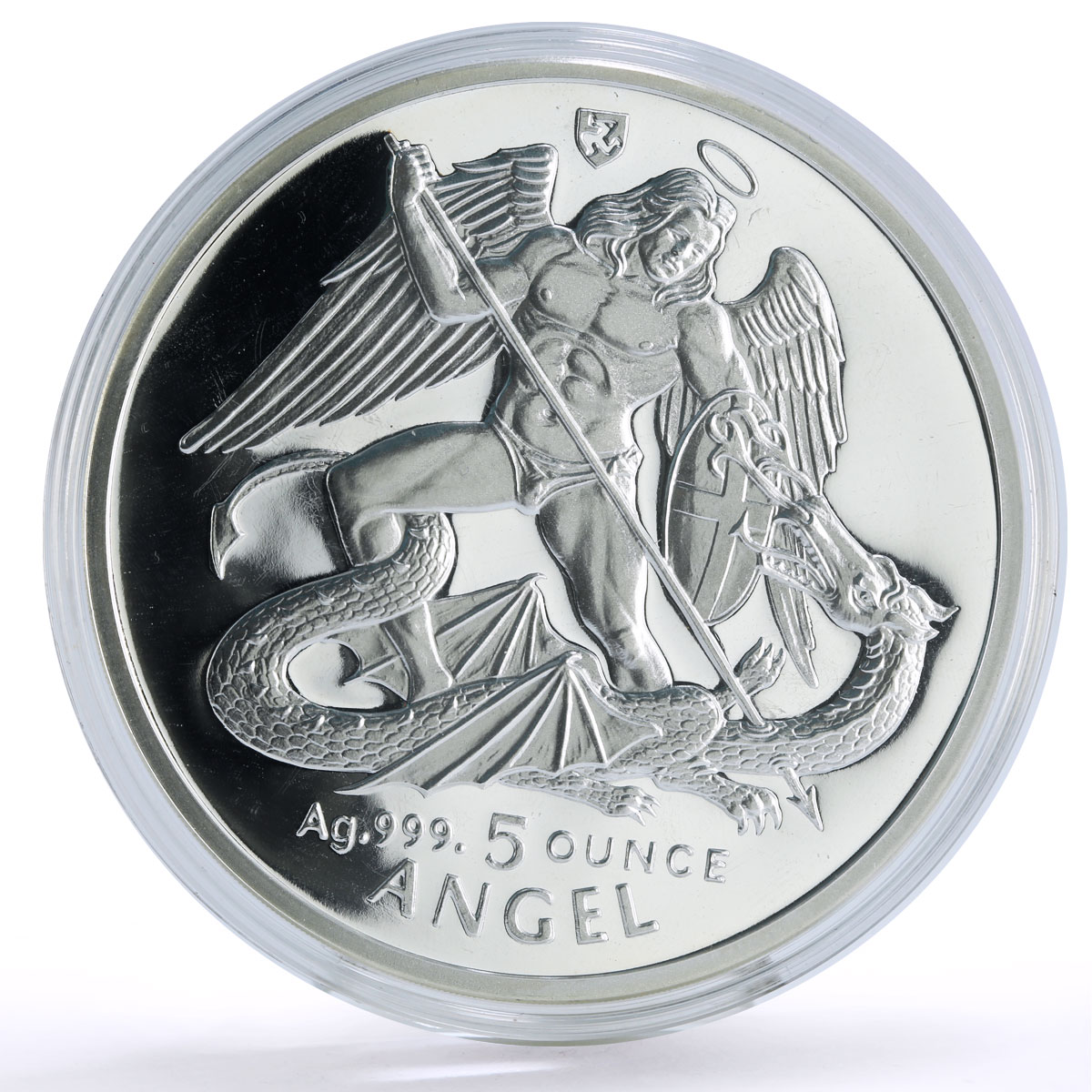 Isle of Man 5 angel Archangel Michael Dragon Slaying 5 oz proof silver coin 1995