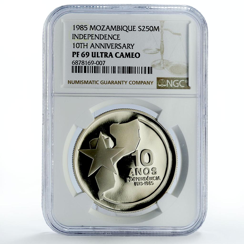 Mozambique 250 meticais Independence 10th Anniversary PF69 NGC silver coin 1985
